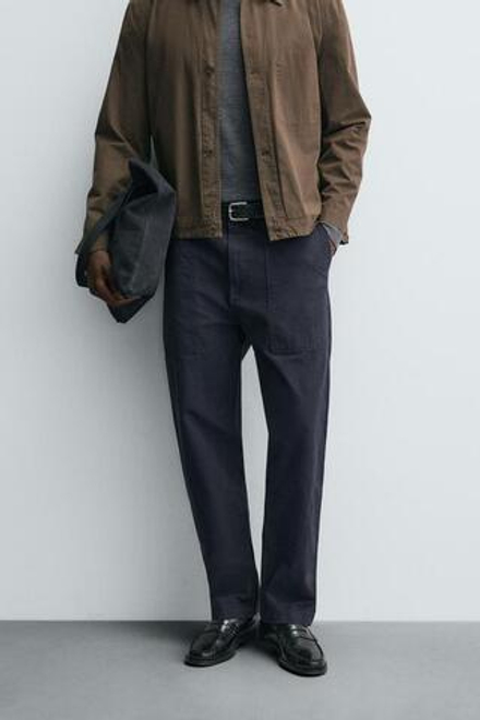 ZARA БРЮКИ STRAIGHT FIT С ЭФФЕКТОМ ПОТЕРТОСТИ, МОРСКОЙ СИНИЙ