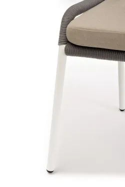 "Милан" стул плетеный из роупа, каркас алюминий белый шагрень, роуп светло-серый круглый, ткань бежевая