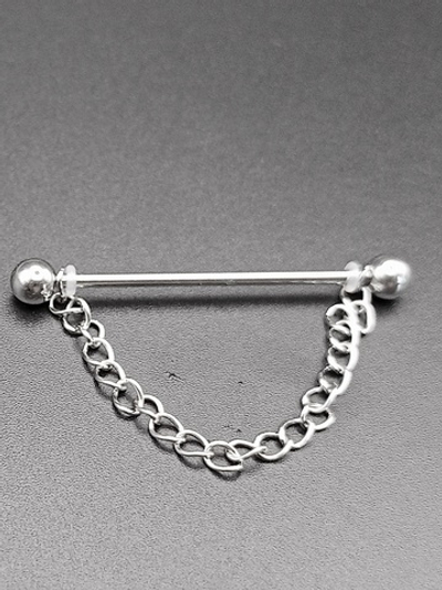 Индастриал 38 мм с цепочкой для пирсинга ушей. Медицинская сталь.
