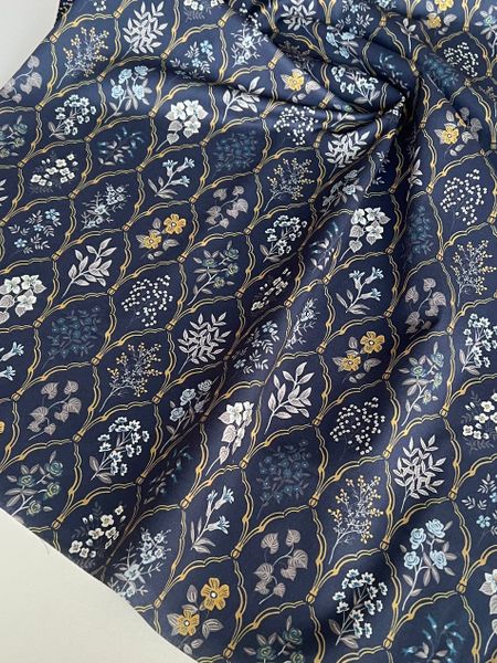 ЦВЕТОЧНЫЙ АРАБЕСК, синий 100% хлопок Handmade Fabrics 4