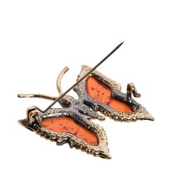 AM-2546 Брошь «Бабочка со стразами» (латунь, янтарь)