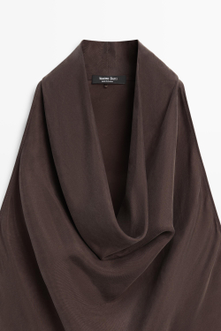 Massimo Dutti Длинное платье с драпированным вырезом, коричневый