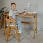 Растущий стул: натуральный дуб, белое сиденье