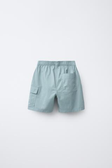 ZARA ШОРТЫ КАРГО ИЗ ПОПЛИНА, БИРЮЗОВЫЙ
