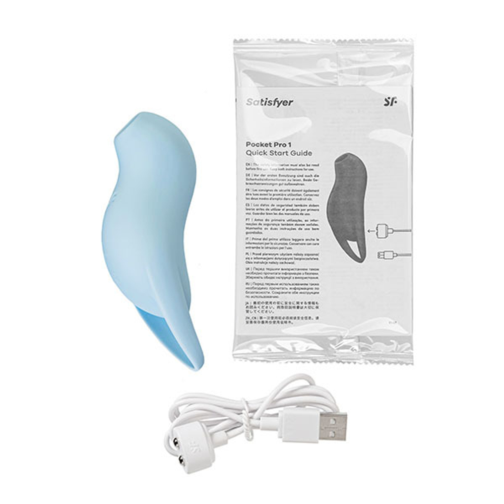 Голубой вакуум-волновой стимулятор клитора с вибрацией 13,9см Satisfyer Pocket Pro 1