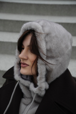 Меховой манишон 2в1 серый жемчуг