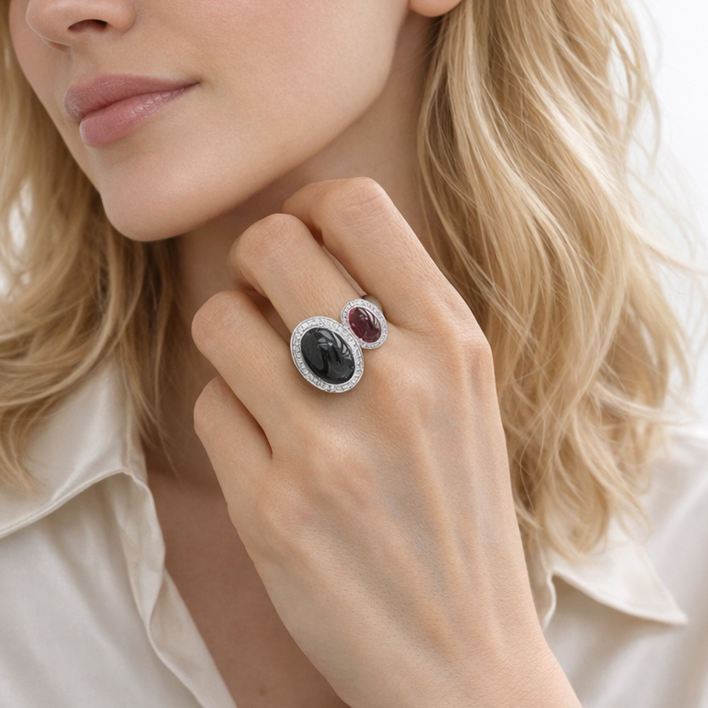 Кольцо с Турмалином и Бриллиантами, Эмаль, R0178-91/1