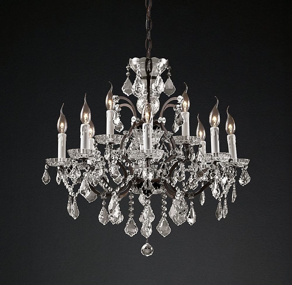 Подвесной дизайнерский светильник  19th C. Rococo Iron &amp; Clear Crystal Round Chandelier 28&quot; by Restoration Hardware