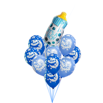 Фонтан из шаров "Бутылочка синяя" для мальчика