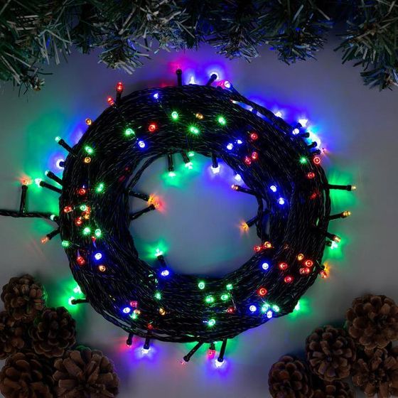 !Гирлянда «Нить» 20 м, IP20, тёмная нить, 200 LED, свечение мульти, 8 режимов, 220 В
