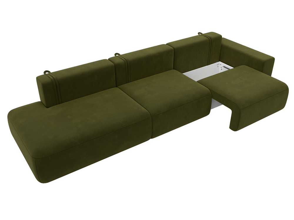 Диван прямой Лига-036 НПБ Модерн Лонг подлокотник справа МИКРОВЕЛЬВЕТ Зеленый