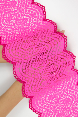Эластичное кружево розовое неоновое с малиновым 17,5 см