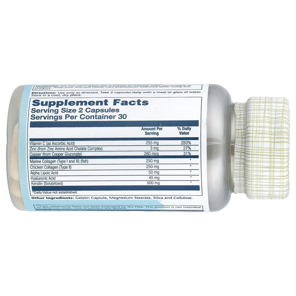 Solaray, коллаген и кератин, 1, 2, 3 типа, 60 капсул