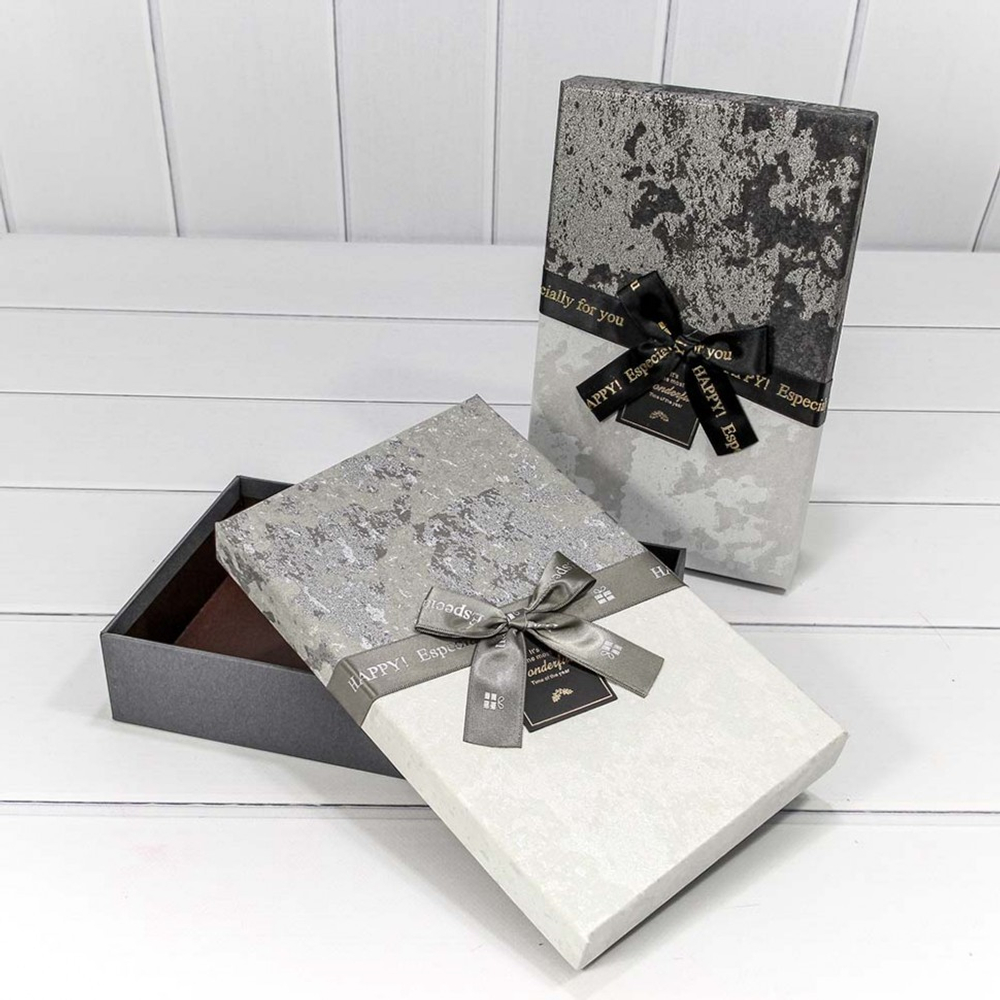 Коробка 26х16х5.5 см Набор 2 шт "Wonderful" с бантом (Черный, Серый)