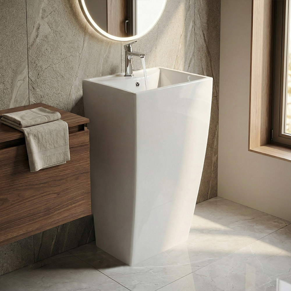 Раковина напольная Azario COMELLA 480х420х855 отдельностоящая, прямоугольная, белый глянцевый (AZ-314)