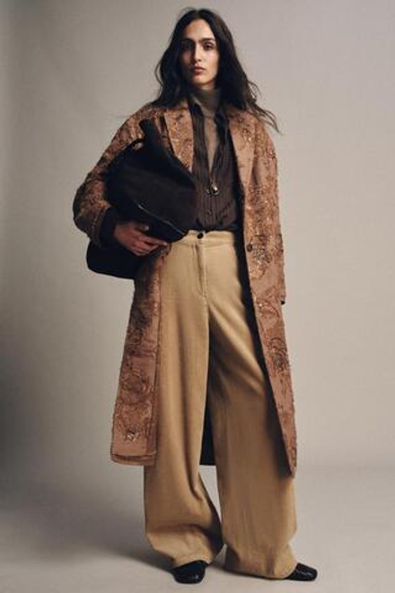 ZARA ДЛИННОЕ ПАЛЬТО С ВЫШИВКОЙ — ZW COLLECTION LIMITED EDITION, БЛЕДНО-РОЗОВЫЙ