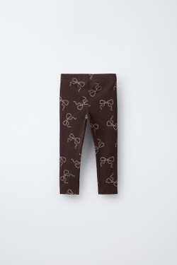 ZARA ЛЕГИНСЫ В РУБЧИК С ПРИНТОМ, ШОКОЛАДНЫЙ