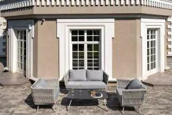 "Монако" лаунж-зона 4-местная из роупа со столом "Верона" (серый гранит), каркас светло-серый, роуп светло-серый