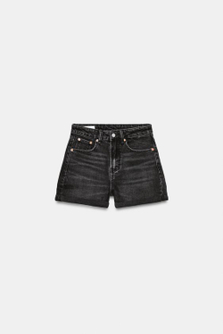 ZARA ДЖИНСОВЫЕ ШОРТЫ TRF MOM FIT С ВЫСОКОЙ ПОСАДКОЙ, АНТРАЦИТОВО-СЕРЫЙ