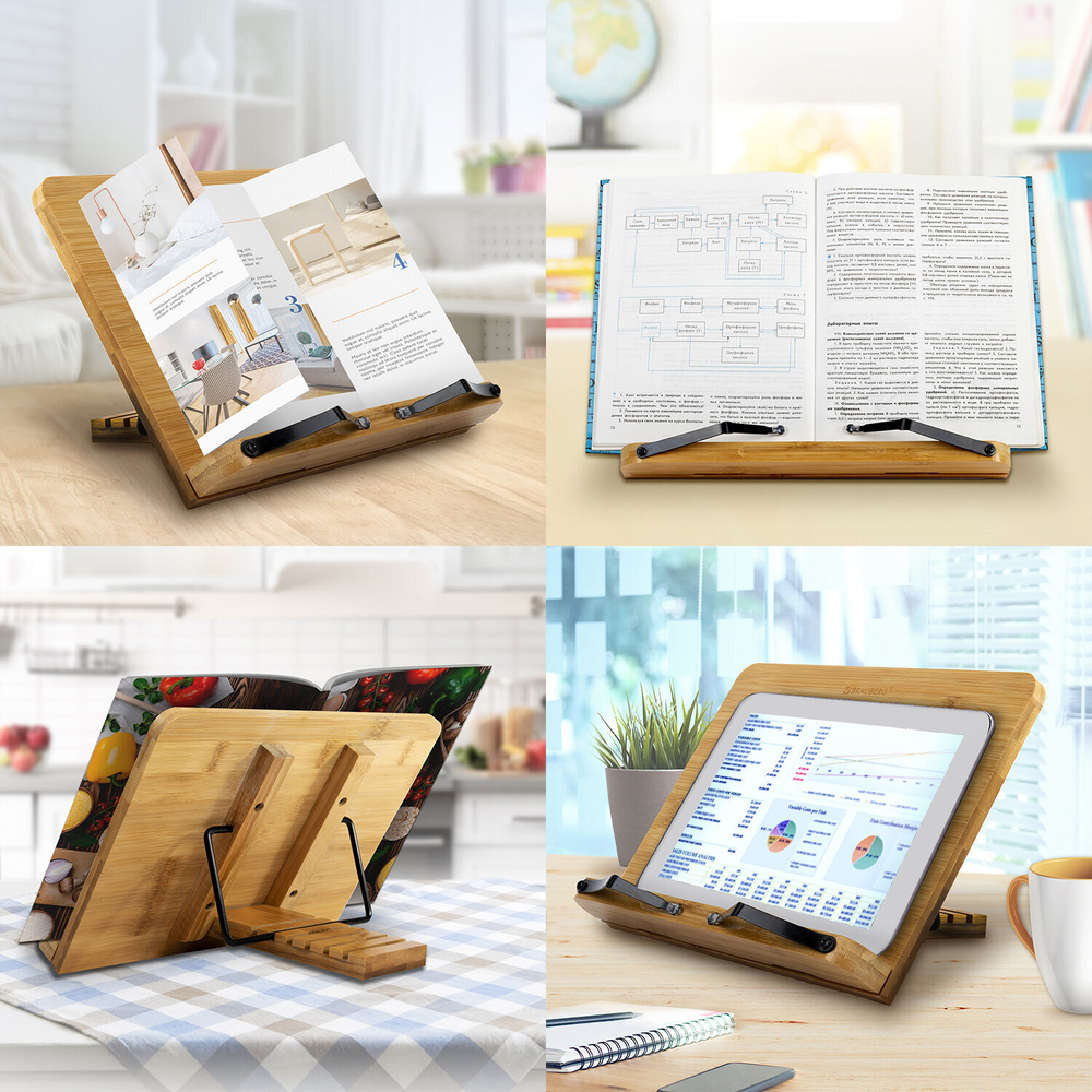 Подставка для книг и планшетов большая бамбуковая BRAUBERG 34х24 см регулируемый наклон