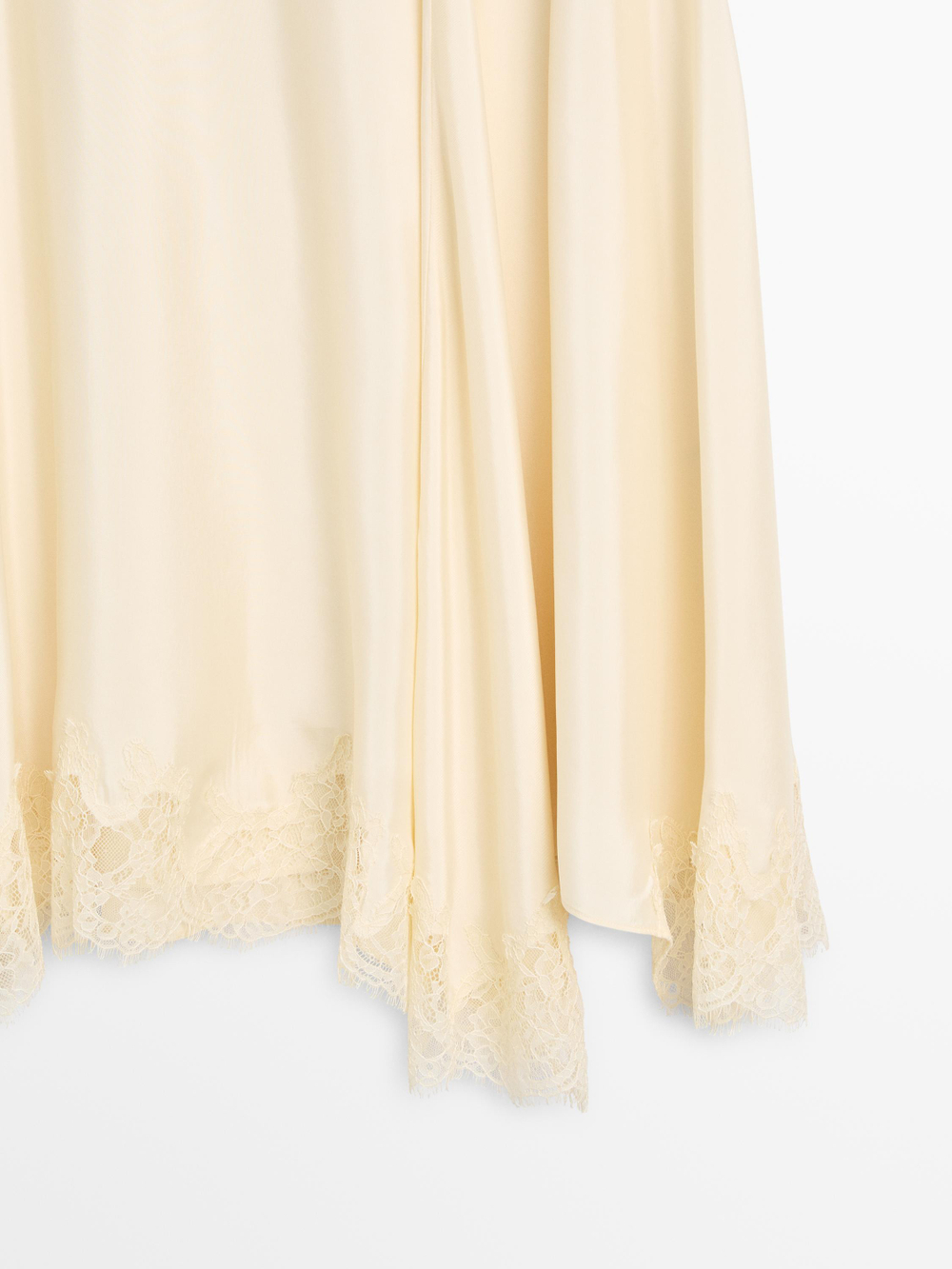 Massimo Dutti Юбка асимметричного кроя с кружевом, ванильный