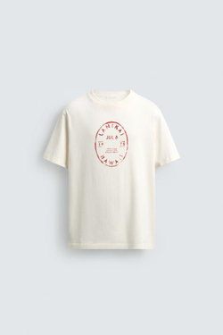 ZARA ФУТБОЛКА С ГРАФИЧЕСКИМ ПРИНТОМ «ГАВАЙИ», ЭКРЮ