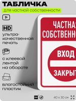 Табличка для частной территории "Частная собственность, вход закрыт", на дом, для участка, организаций, предупреждающая, 40х30 см, Silver Plane x Айдентика Технолоджи