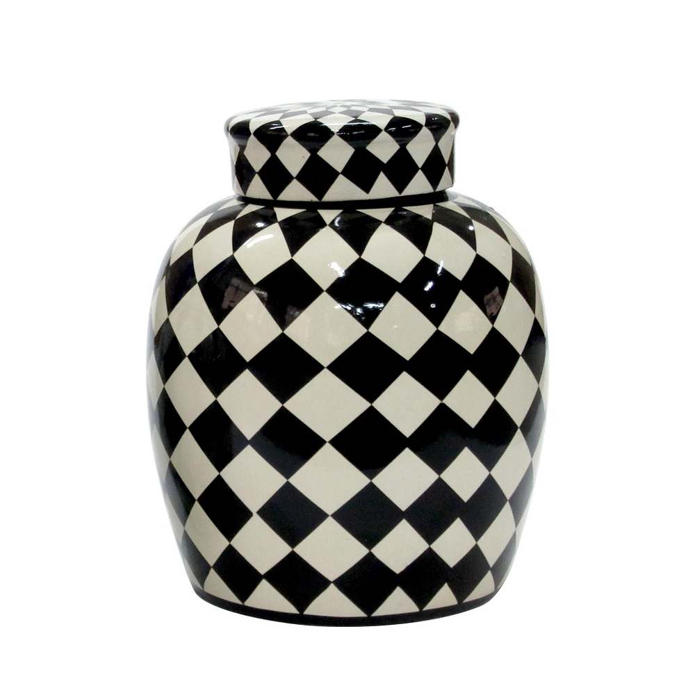 Ваза с крышкой чёрно-белая 32 см [Арт. 155-141]