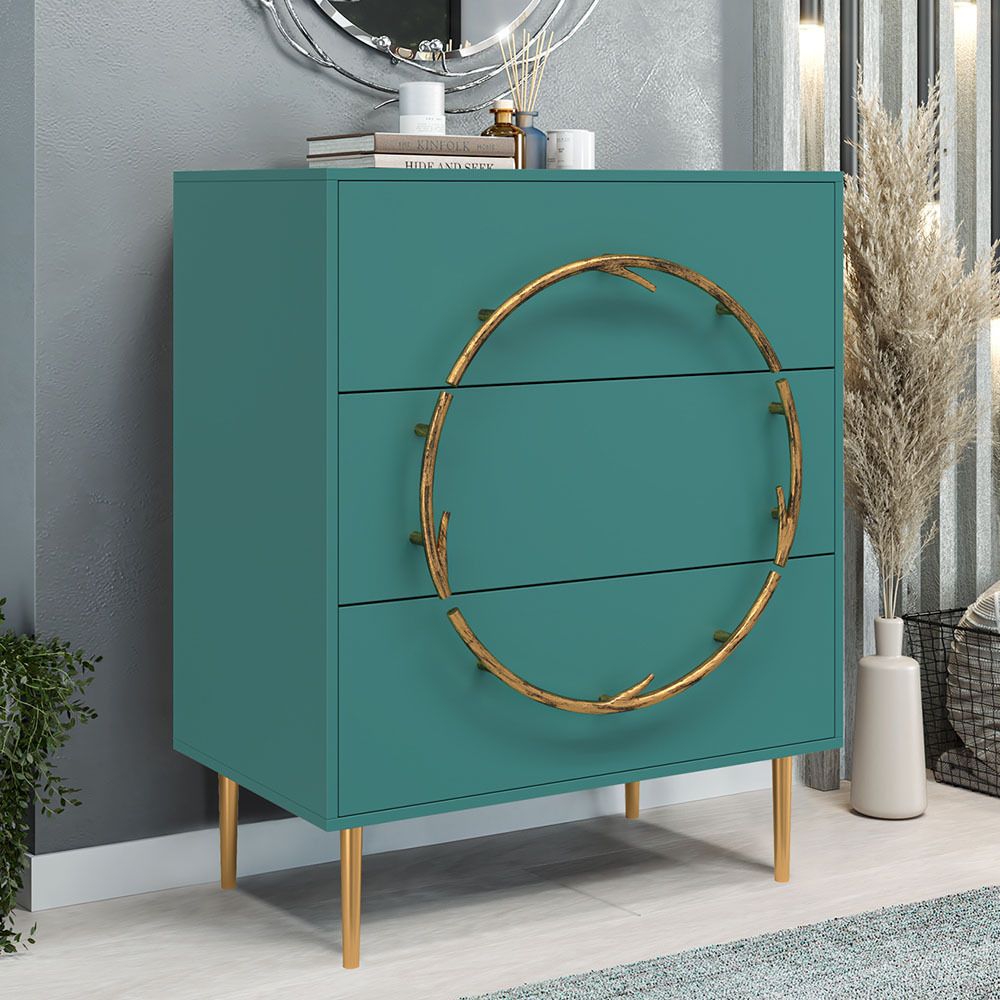 Комод Арт Колор matte Стайл Голд с 3 ящиками Пастельно-синий матовый