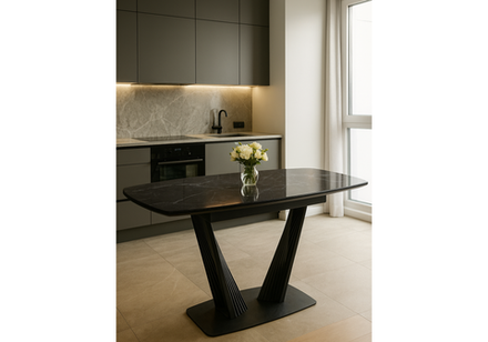 Стол стеклянный Woodville Вейл 140(180)х80 черный мрамор, черный