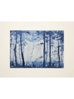 Картина авторская акварельная в паспарту 30х40 см на стену для интерьера "Лес цвета ИНДИГО"