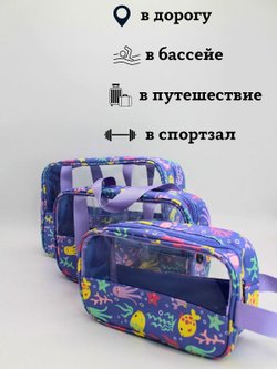 Набор косметичек три размера, цвет фиолетовый с рыбками (С0033-287)