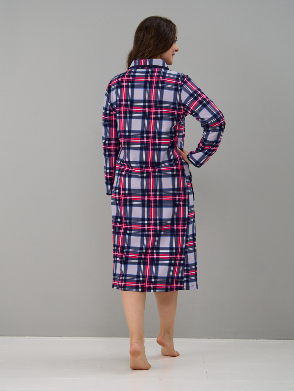 Халат Х-138/клеткасерая-малина