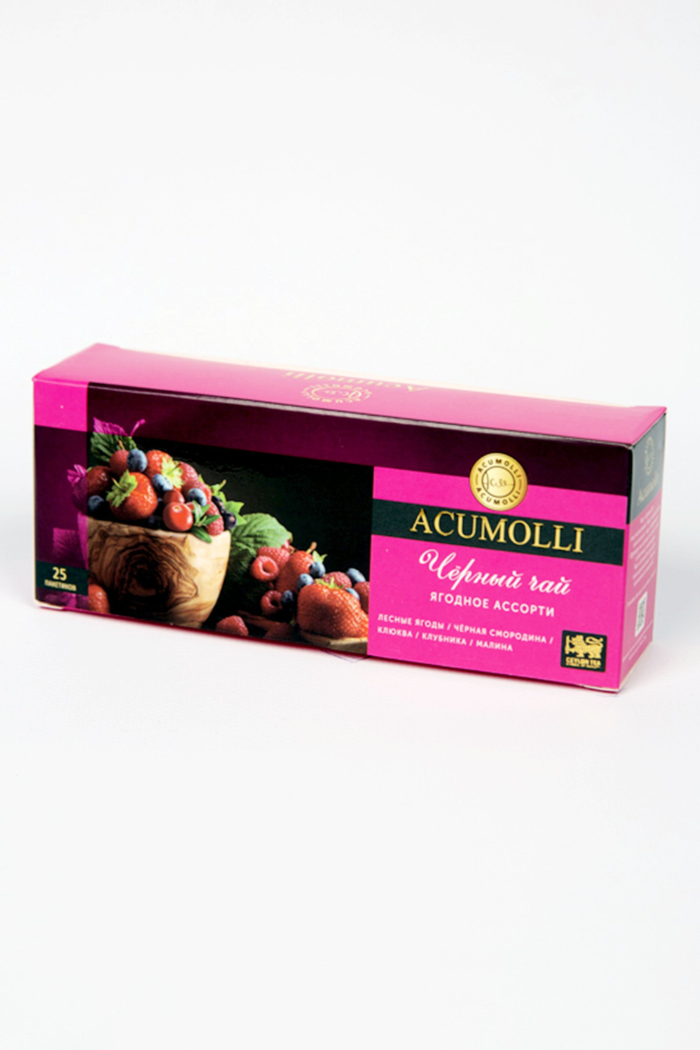 Чай АКУМОЛЛИ черный ЯГОДНОЕ АССОРТИ (леснягода,чернсмородина,клюква,клубника, малина) 25пак