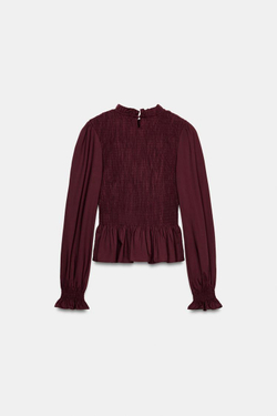 ZARA РУБАШКА С ЖАТЫМ ЭФФЕКТОМ, БУРГУНДИ