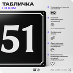 Адресная табличка с номером дома 51, на фасад и забор, черная, 25х25 см, Айдентика Технолоджи