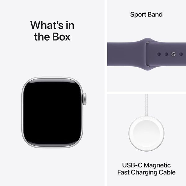 Умные часы Apple Watch Series 11 46 мм из алюминия серебристого цвета, спортивный ремешок цвета «фиолетовый туман» (M/L)