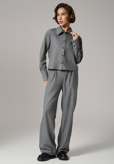 Рубашка-жакет укороченная серая