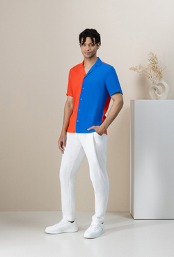 Рубашка с коротким рукавом сине-оранжевая 02-06-23 SS men