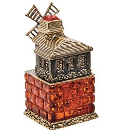 Народные промыслы AM-3123 Фигурка «Мельница» (латунь, янтарь)