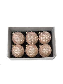 Набор шаров 10см 6шт ChristmasDeLuxe светло-розовый с бусинами и золотой патиной