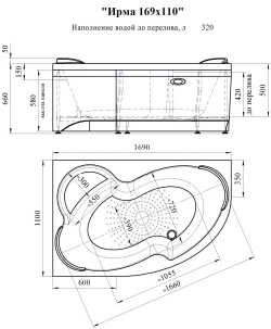 Акриловая ванна Radomir Vanessa (Радомир Ванесса) Ирма 169х110 L, с каркасом