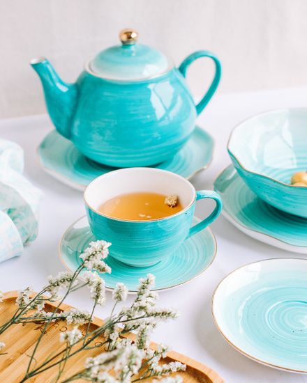 Бирюзовое изящество, чайная пара, 220 мл, фарфор
