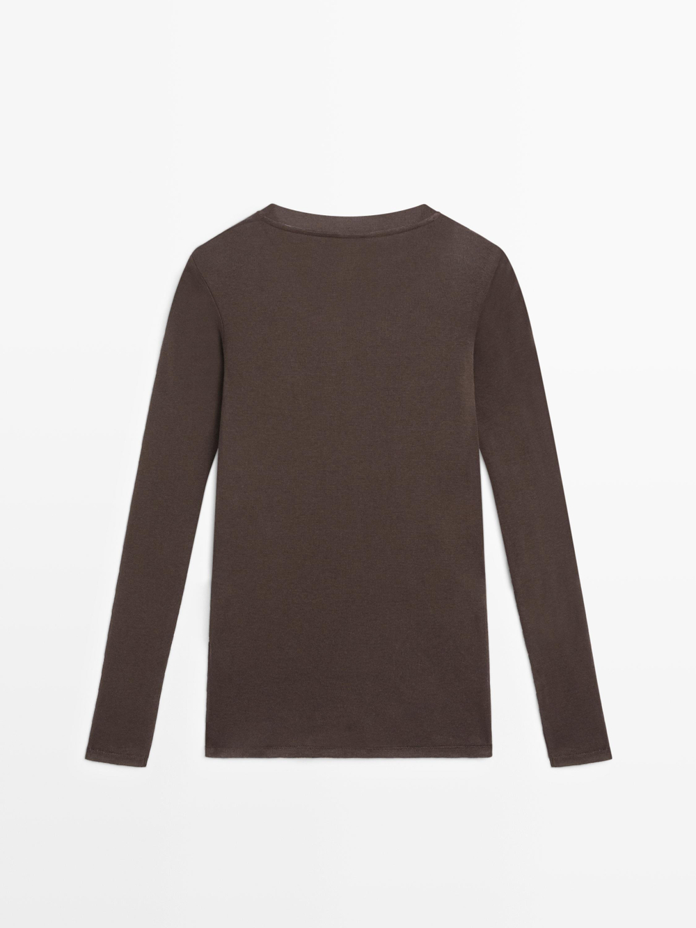 Massimo Dutti Футболка из 100% хлопка с деталями на воротнике, коричневый