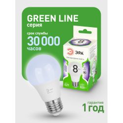 Лампа светодиодная ЭРА GREEN LINE LED A60-8W-865-E27 GL 8Вт груша холодный свет E27 | Лампы cветодиодные Груша (A)