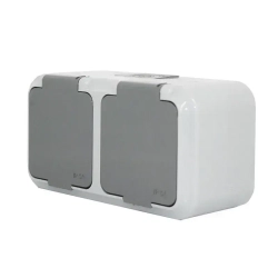 Розетка двойная с заземлением брызгозащищенная накладная IP54 BYLECTRICA ПРАЛЕСКА АКВА РА16-303(03)