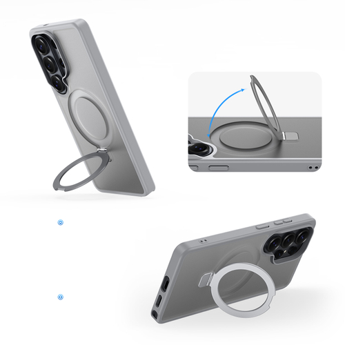 Чехол серого цвета с MagSafe для Samsung Galaxy S26 Ultra, серия Yind Series Case от Dux Ducis (версия с магнитной откидной подставкой)