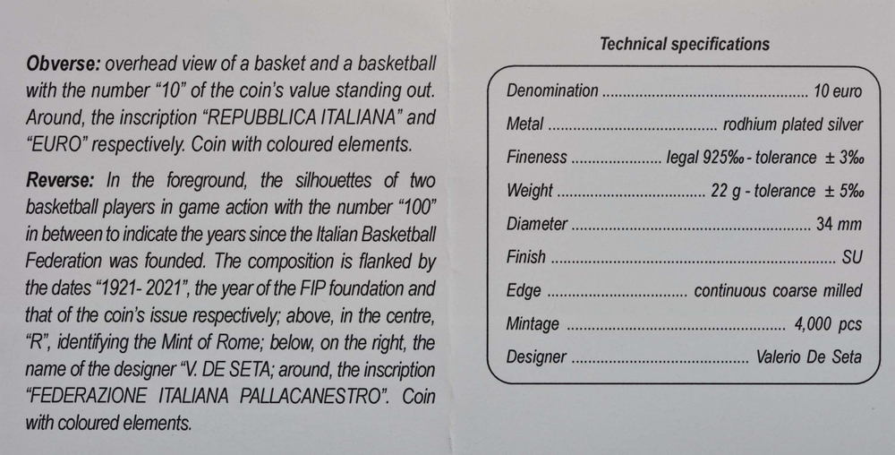 ИТАЛИЯ, 2021, 10 ЕВРО [СЕРЕБРО]