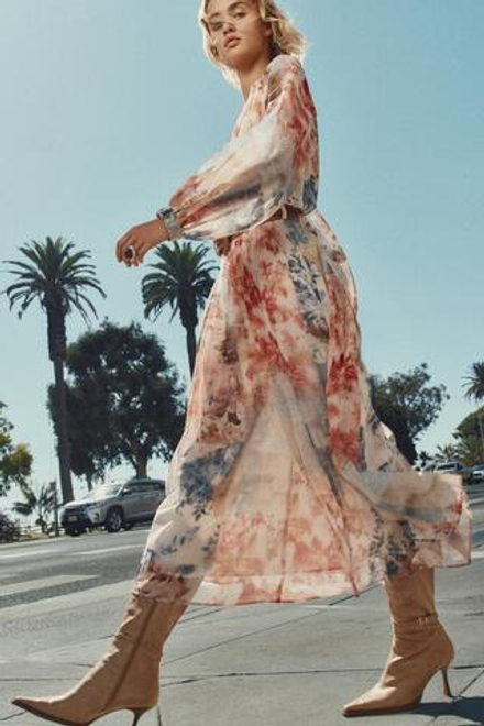 ZARA ПЛАТЬЕ МИДИ С ЦВЕТОЧНЫМ ПРИНТОМ И ПОЯСОМ, РАЗНОЦВЕТНЫЙ