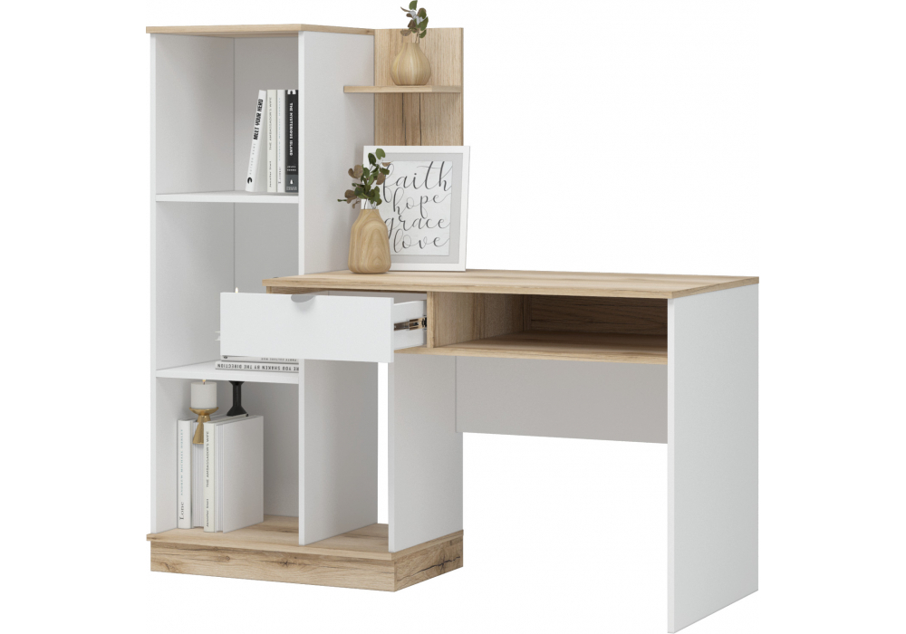 Компьютерный стол Woodville Джидда 1500 белый, дуб делано